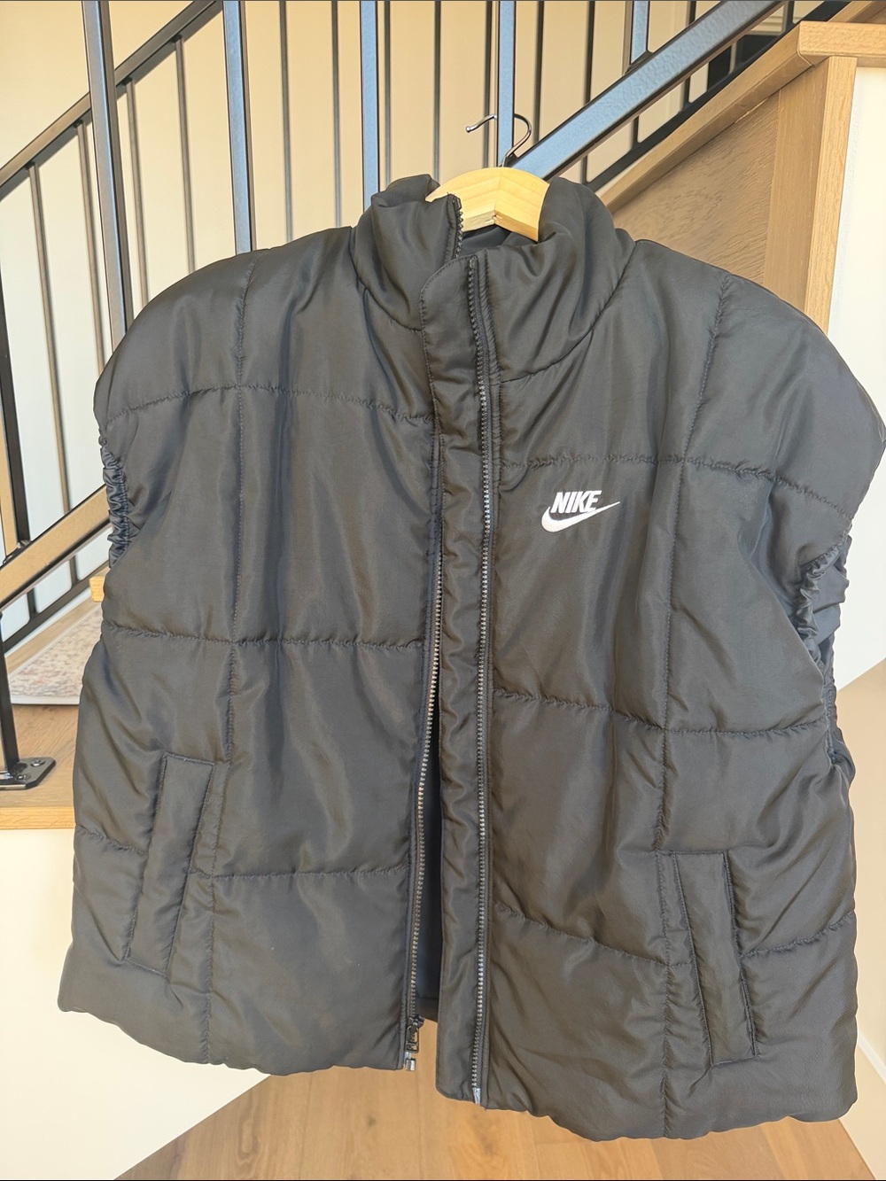 Nike Black Quilted Puffer Vest with White Swoosh